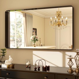 Easly 48"x30" Black Bathroom Mirror - Modern Black Mirror for Wall with Rounded Corners, Bathroom Mirrors for Vanity, Aluminum Alloy Framed Mirror Portrait or Landscape Hang