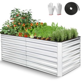 SEJOV 6x3x2ft Raised Garden Bed Kit, Galvanized Planter Raised Garden Boxes Outdoor, Deep Root Raised Planter w/Anti Cutting Strip, Large Metal Raised Garden Bed for Vegetables Flowers Herbs, Silver