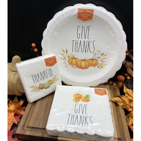 RAE DUNN Thanksgiving Event Pack "GIVE THANKS" with 16 Plates,