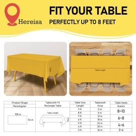 Hereisa Premium Plastic 54-Inch-by-108-Inch Rectangle Tablecloth, Yellow