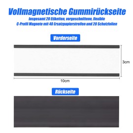 Meetory Magnetic Labels 30 mm x 100 mm, Magnetic Labels, 20 Magnetic Labels for Labelling, Label Holder with Paper Insert Protective Film, Name Tags for Metal Shelf, Locker, Whiteboard