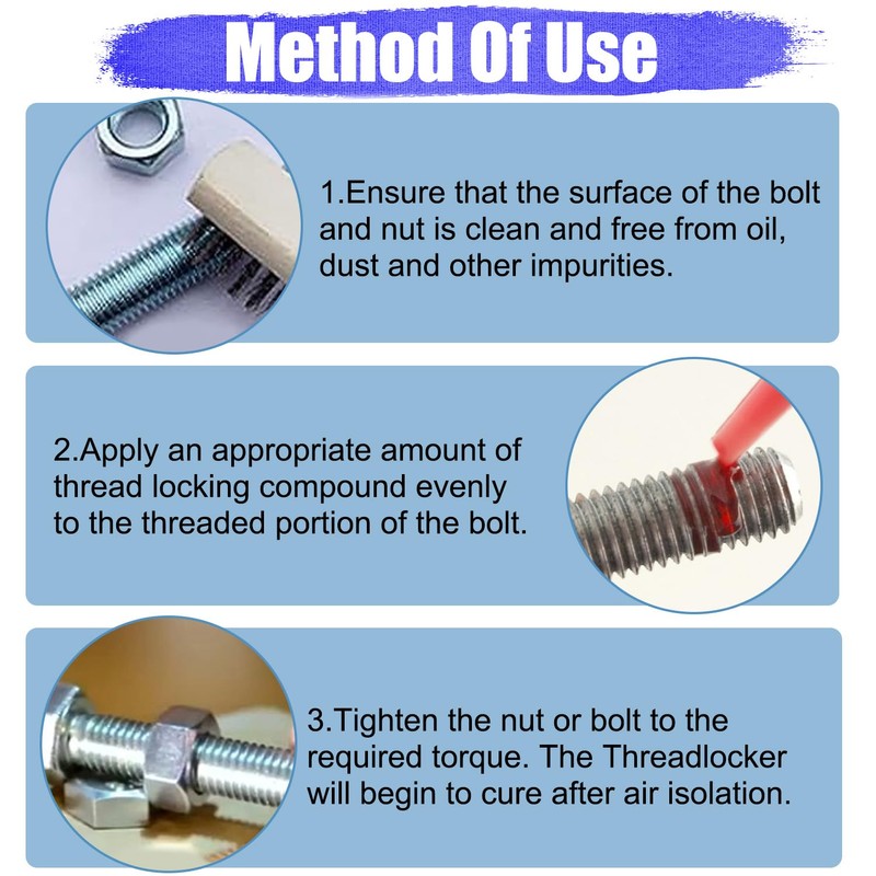 Thread Lock 100ml, Medium and Strong Strength Locktight Threadlock, Blue