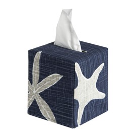 Fabric Tissue Box Cover, Tissue Holder Slipcover, Slips Over Square Cube Cardboard Facial Tissue Boxes -Decorative Blue Beach Themed Bathroom Decor, Bedroom, Desk, Made in USA