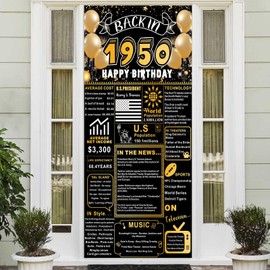 Back In 1950 Gold and Black 75th Birthday Decorations Happy 75th Birthday Banner Backdrop Vintage Birthday 75 Years Ago Theme Decor 75th Gifts for Man and Woman 75th Birthday Party Supplies Gold