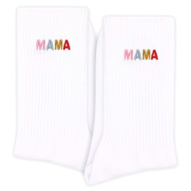 XZMBQ Mama Embroidered Socks for Mom - White Socks with Colorful ‘MAMA' Design, Mothers Day Gifts for Mom, Grandma, Sister, Daughter, Birthday, Christmas Stocking Stuffers, etc.(081)