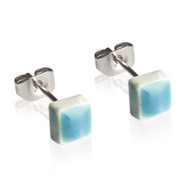 ALEXASCHA® Tiny Ceramic Stud Earrings Square • Nickel-Free Stud for Second Ear Hole • Sustainable Gift for Minimalist Interior • Stone - 5 mm x 5 mm x 3 mm (Sky Blue)