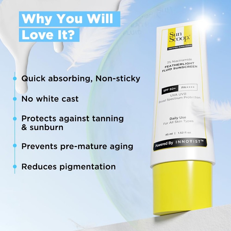Sunscoop's 3% Niacinamide Fluid Sunscreen| SPF 50+ PA++++| Super light