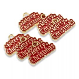 Hackberry Creek 6 Merry Christmas Charms, Enamel Christmas Greeting Pendants for DIY Jewelry