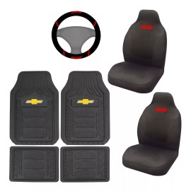 CHEVY New 7pc CHEVY SS AUTO Rubber Floor Mats / FRONT SEAT COVERS STEERING WHEEL COVER