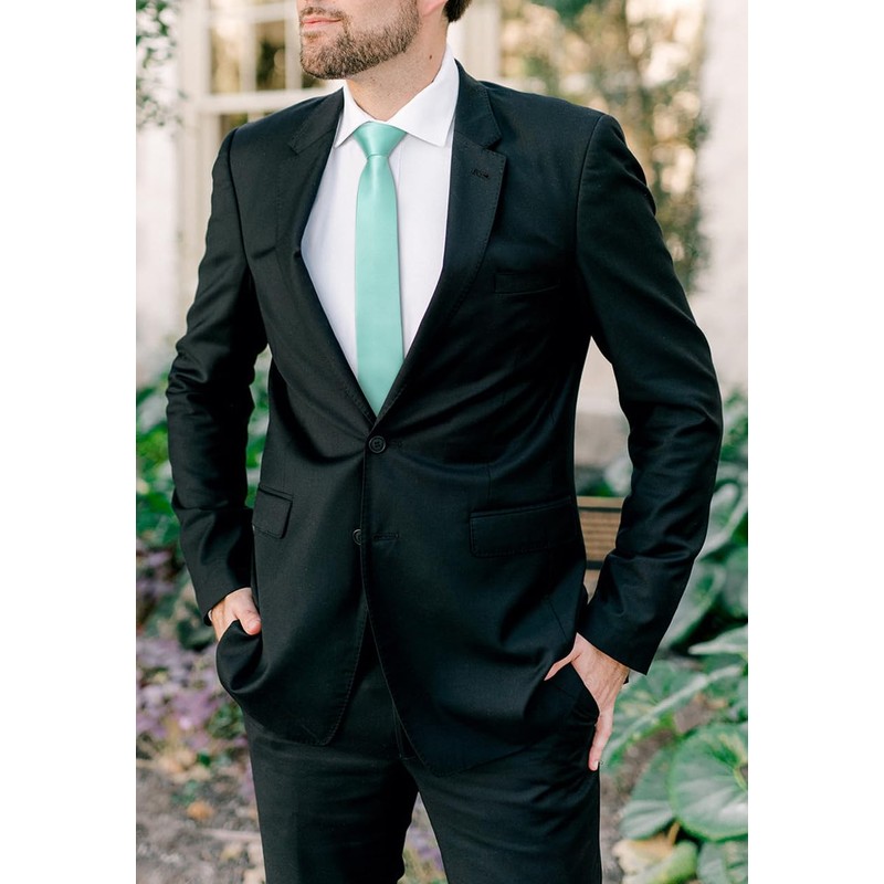 HISDERN Mint Green Tie Silk Skinny Tie Slim ties For