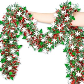 Weihnachts-Lametta-Girlande, Dekoration, Baum-Schneeflocken-Girlande, hängende Dekorationen für Weihnachtsbaumschmuck, Zuhause, Hochzeit, Geburtstag, Innen- und Außenbereich, Partyzubehör (8 Stück)