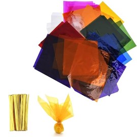 Yeesabella 40PCS Colored Cellophane Sheets - Colored Transparency Sheets for Crafts, DIY Arts & Candy Decoration