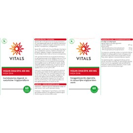 Vitals - Vegan DHA/EPA 450 mg 60 Vegan Softgel Capsules High Dose Algae Oil in Natural Triglyceride Form With up to 338 mg DHA and 112 mg EPA per Vegan Softgel Capsule
