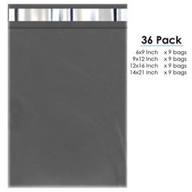 36 Mixed Grey Mailing Poly Postal Self Seal Bags 4 Sizes 9 from Each TECHGEAR Small Medium Large Mailing Bags Postage Packaging Assorted Mailers Posting Shipping Post Parcels Package Bags