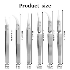 6 Differents Pointed & Curved Tips Ceramic Tweezers Set Precision Ceramic Reverse Solder Tweezers Non-Conductive, Heat Resistant, Anti-Magnetic, Precision Tweezers Reverse Tweezers