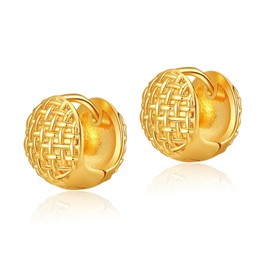 SEPTBIEN 18ct Gold Plated Chunky Geometric Knot Hoop Huggie Earrings for Women Statement Studs with Drop Dangle Earring (Ball)