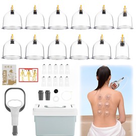XSQD 12 Stück Schröpfset Behandlungs, Magnettherapie U-förmiges Cupping Set, Vakuumgastank mit Druckpistole, Tragbarer Aufbewahrungsbox Schröpfgläser, Chinesische Massage Ermüdung und zu Lindern
