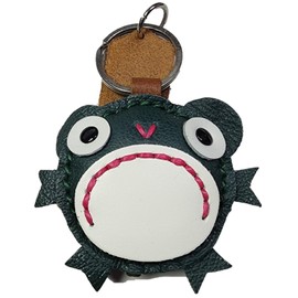 deaizaka.biz Frog Keychain, Frog, Leather, Plump, Cute, Handmade Leather, Bag Charm, 100% Cowhide, green