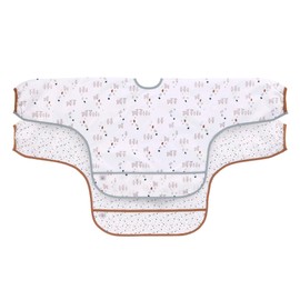 LÄSSIG Baby Long Sleeve Bib, Set of 2, for Tying, Protection from Spills / Long Sleeve Bib, Tiny Farmer, Sheep
