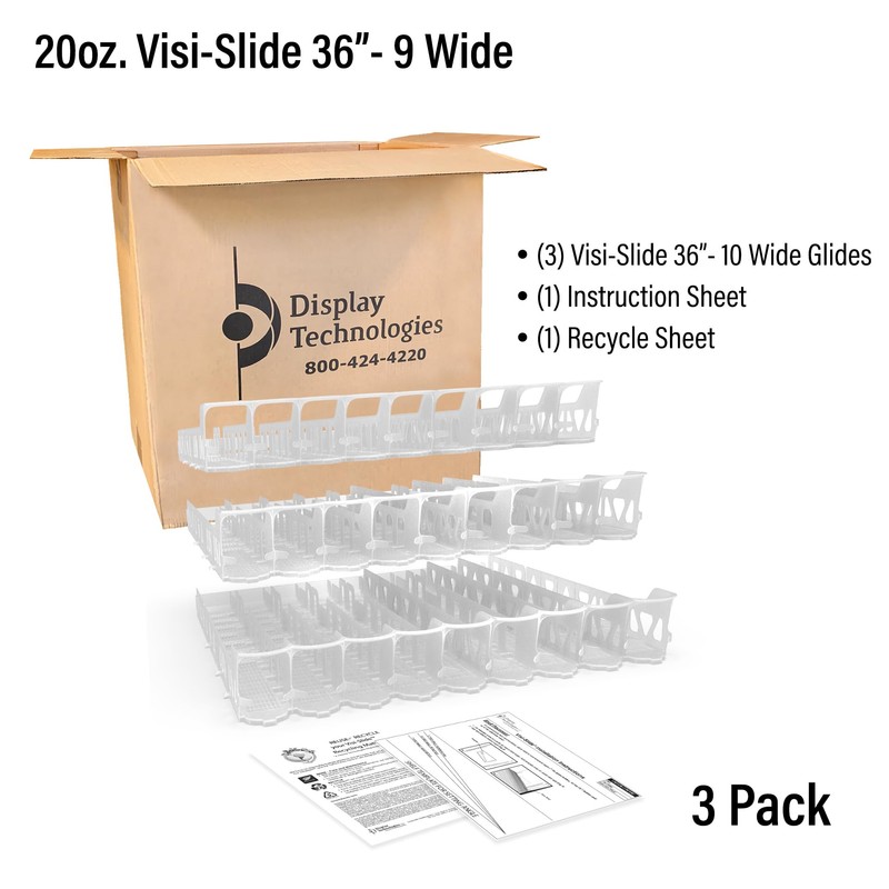 Display Technologies Visi-Slide Gravity-Fed Beverage Glide for Angled Shelves (Pack