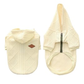 meioro Zipper Hooded Dog Sweater Pet Clothing Dog Cat Clothes Cute Pet Clothing Warm Hooded Winter Warm Puppy French Bulldog Pug (S, White)