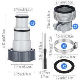 Pool Hose Adapter Kit, 2 Types Versatile Hose Conversion Adapters for 1.5 & 1.25 Inch Hoses, Compatible with Filter Pumps, Chlorine Generators, and Salt Systems for Above Ground Pool Accessories