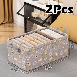 HUANYO Laundry Baskets Storage Bins Set of 2, Collapsible Clothes Organizer for Bedroom, Cute Bear Design Waterproof Toy Box for Kids Nursery, 30x24x17 cm