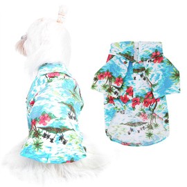 Pet Hawaiian Shirt Fashionable Breathable Dog Summer T-Shirt Comfortable Beach Resort Style Pet Clothes Puppy Clothes for Small to Medium Dogs Cats (S)