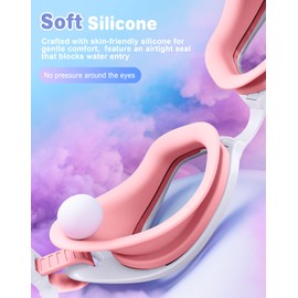 Vegemono Kids Swim Goggles in Candy Dual-Tone, Adjustable Nose Pads & Soft Silicone for Leak-proof Fit Across Ages(6-14), Clear Wide Vision & Anti-Fog &Anti-UV, With Fashion Hard Protective Case