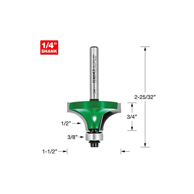 Trend CraftPro Bearing Guided Round Over Router Cutter, 1/4 Inch