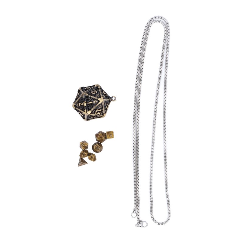 Mini Dice Set Necklace Antique Tiny Small Metal Hollow Polyhedral