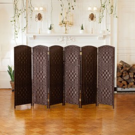 Red Lantern 4 ft. Short Diamond Weave Fiber Folding Screen - Dark Mocha - 6 Panel