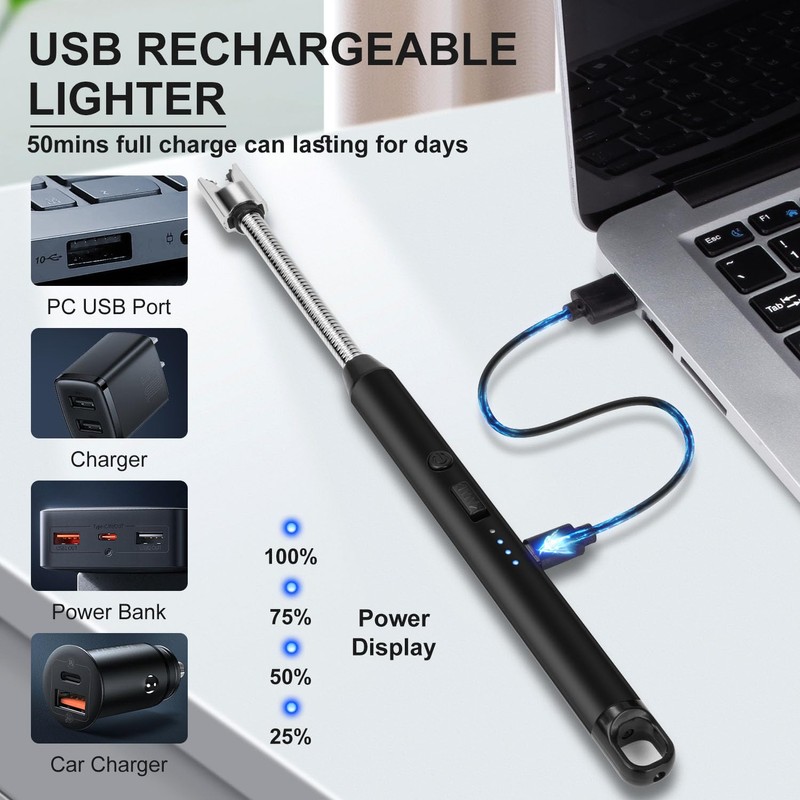 LcFun 2 Pack Candle Lighter Windproof USB C Rechargeable Electric