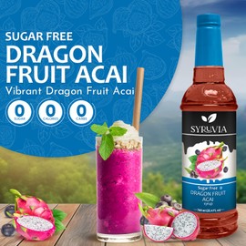 Syruvia Sugar-Free Dragon Fruit Acai Syrup - 25.4 fl oz. Premium Coffee Flavoring Syrup. 0 Calories, Kosher, and Gluten-Free. Perfect for Drinks, Sodas, Shakes, Desserts, and More.