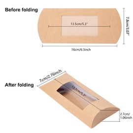 BENECREAT 30PCS 16x7.8x2.5cm Brown Kraft Paper Pillow Boxes with Clear Window, Candy Packaging Box Treat Box for Shower, Birthday and Wedding Party