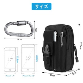 DFsucces Multi-function Pouch Waist Bag Utility with Cell Phone Pocket for Work, Portable Storage Bag, Carabiner, Nylon, Belt Mount, Molle Compatible, (Black)