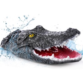 Silipull 17.3 Inches Floating Alligator Head Decoy Pool Accessories Outdoor Pools Float Alligator Fake Crocodile Head for Goose, Duck Control, Pool, Garden Decorations and Patio Accessories