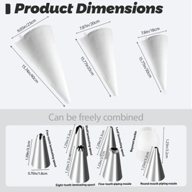 3 Stück Spritzbeutel Wiederverwendbar, 40/35/30 cm Spritzbeutel mit Tüllen, Piping Bag, 5 Edelstahl Spritztüllen Set für Gebäck, Torten Geeignet, Hausbacken