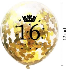 DIWULI 5pc 16th Birthday Number Balloons, Gold, 12 Inch, Confetti, Unisex Children (Ages 16)