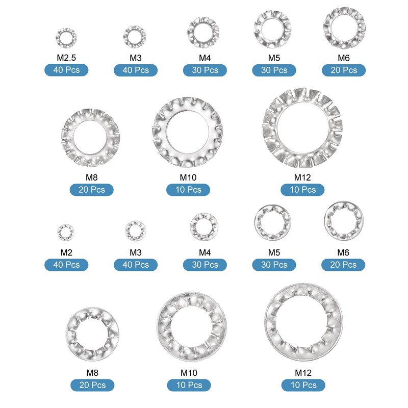 sourcing map 400Pcs External and Internal Tooth Washers Assortment Kit,