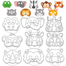 Lonfliness 36 Set Animal Coloring Mask Jungle Paper Arts Crafts Kids Color Your Own Wild Lion Blank DIY Mask Masquerade Birthday Party Dress-Up Decoration Favor School Classroom Activity Game Supplies