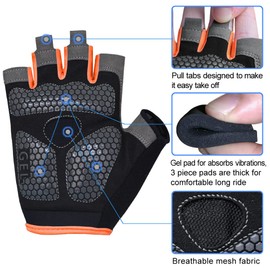 HuwaiH Cycling Gloves for Men/Women Anti-Slip Shock-Absorbing Biking Gloves Half Finger Gel Pad Bicycle Gloves Breathable Bike Gloves (Black/Orange, Small)