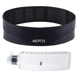 AGPTEK Laufgürtel mit 0.5L Trinkflasche & Anti-Rutsch Design, reflektierend für Nacht - Große Lauftasche für max 7.2 Zoll Handy, verstellbar (85-115cm) - Sportgürtel für Laufen, Fitness, Schwarz