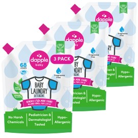 Dapple Baby Laundry Detergent, Powered by Plants, Concentrated, Hypoallergenic, Fragrance Free, Eco-Friendly Pouch, Stain Remover, 34 Fl Oz (3 Pack)