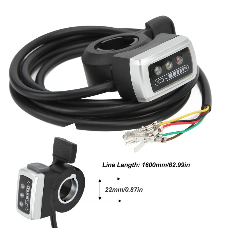 6 Wire Thumb Throttle with ON/OFF Switch Battery Indicator 22mm