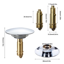 Bathroom Sink Drain Plug Stopper, 66 mm Pop Up Sink Plugs Solid Brass Chrome Plating Pop-up Stopper for Kitchen Sink Bathroom