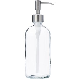 Clear Glass Jar Soap and Lotion Dispenser with Stainless Steel Pump - 16 oz (1)