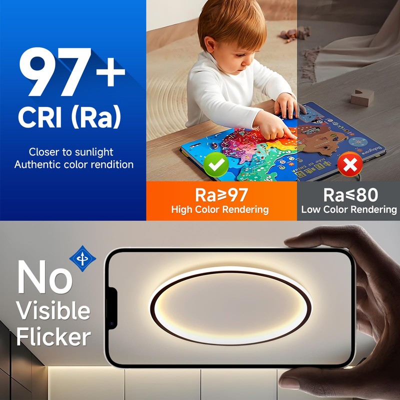 AOMEI 20-inch Round 3CCT Adjustable Ceiling Light - 50W 3000K/4000K/6000K