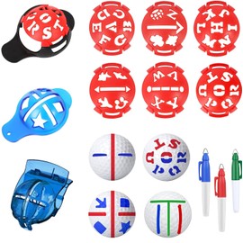 SavgU Golf Ball Marker, 6× Letter Stencils Kit, 2× Ball Markers Stencils, 3× Color Line Markers Pens, Golf Ball Marking Alignment Tool Kit