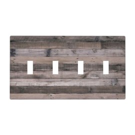 Yamxbfa Rustic Gray Wood Vintage Country Farmhouse 4 Gang Light Switch Covers Plate Decorative Quad Toggle Wall Plate Cover 4 Hole Electrical Switchplate Dimmer Faceplate for Bathroom Decor
